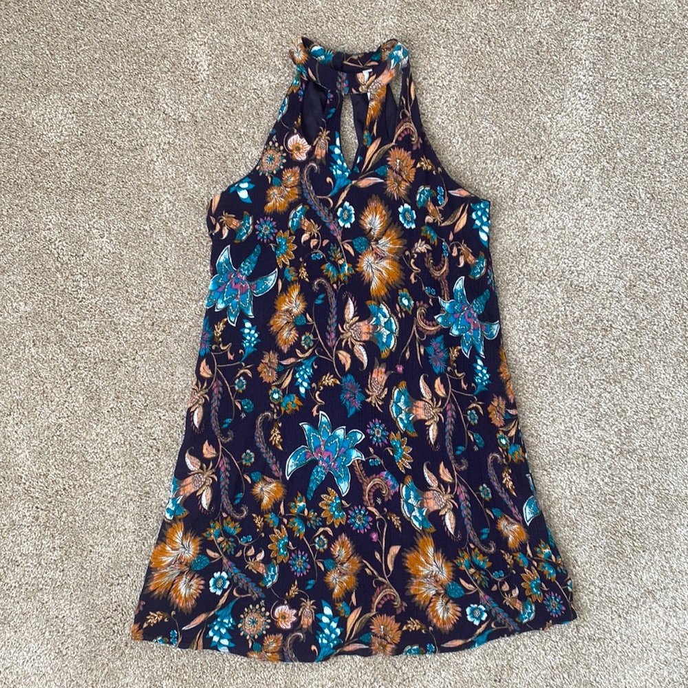 Xhilaration Paisley Cutout High Neck Swing Mini Dress